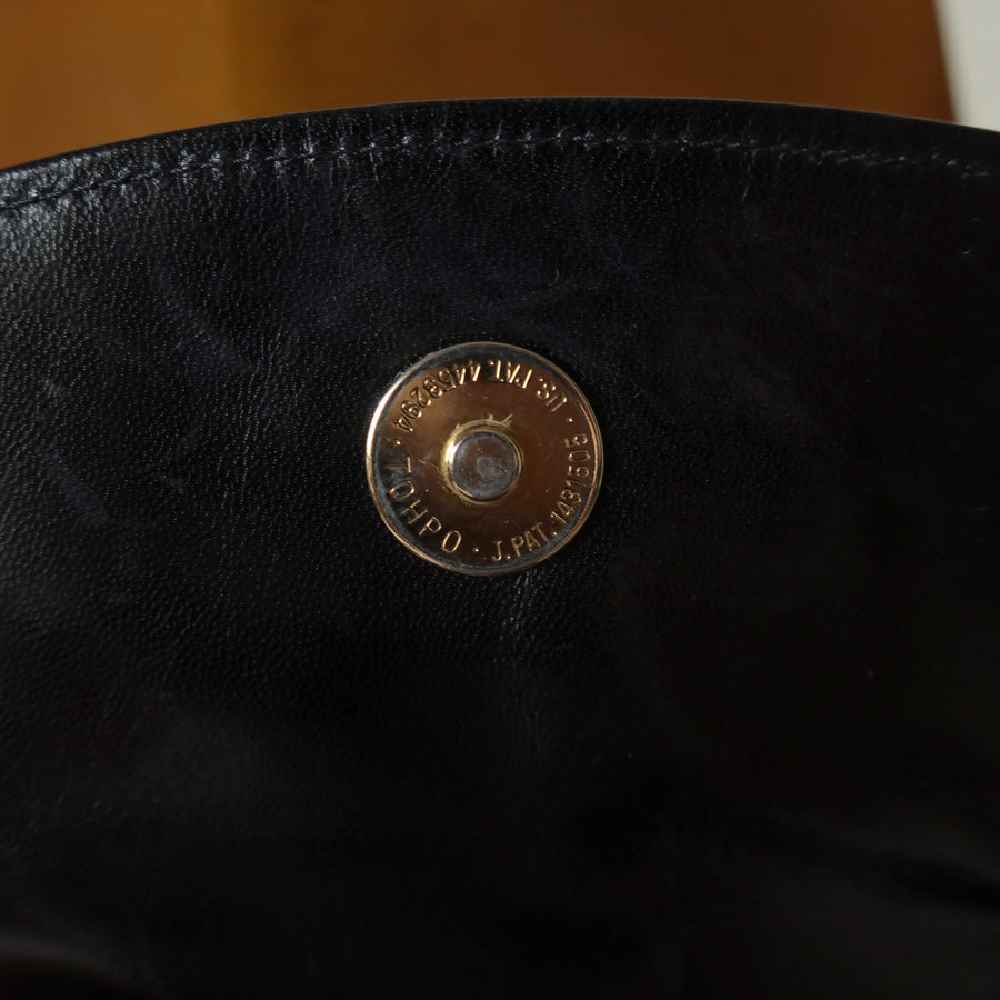Bottega Veneta Vintage Black Glossy Leather Intrecciato Weave Top Handle Bag