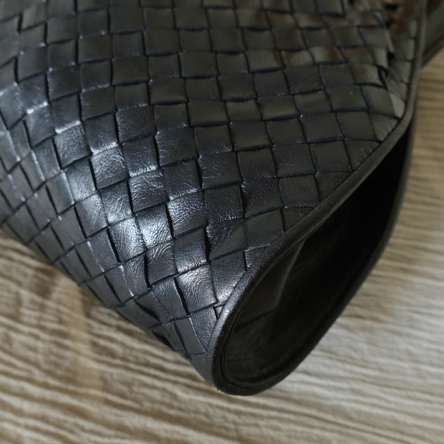 Bottega Veneta Vintage Black Intrecciato Weave Kiss Lock 2way Crossbody Bag