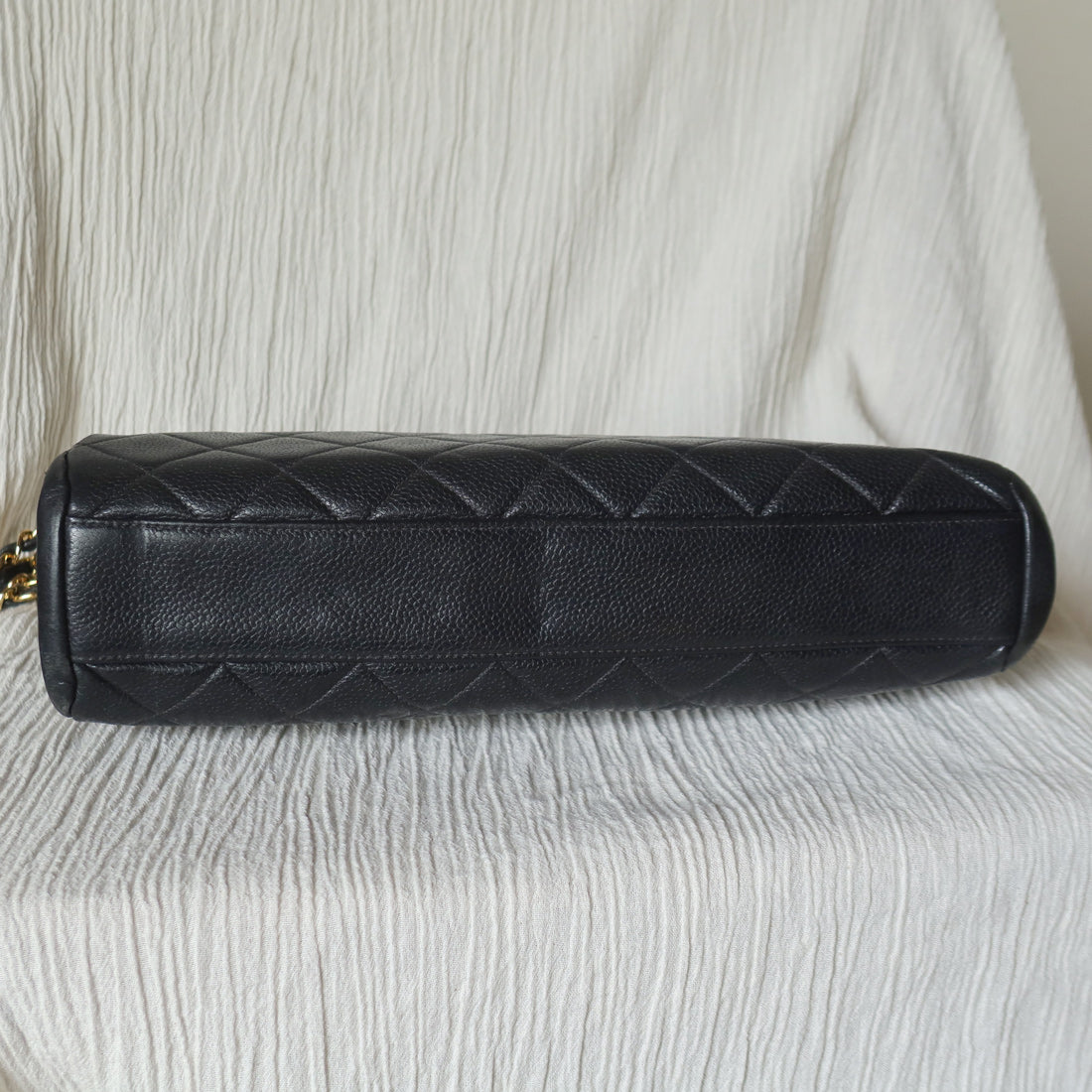 Vintage Chanel Black Caviar Leather Matelassé CC Turn lock Double Chain Shoulder Bag