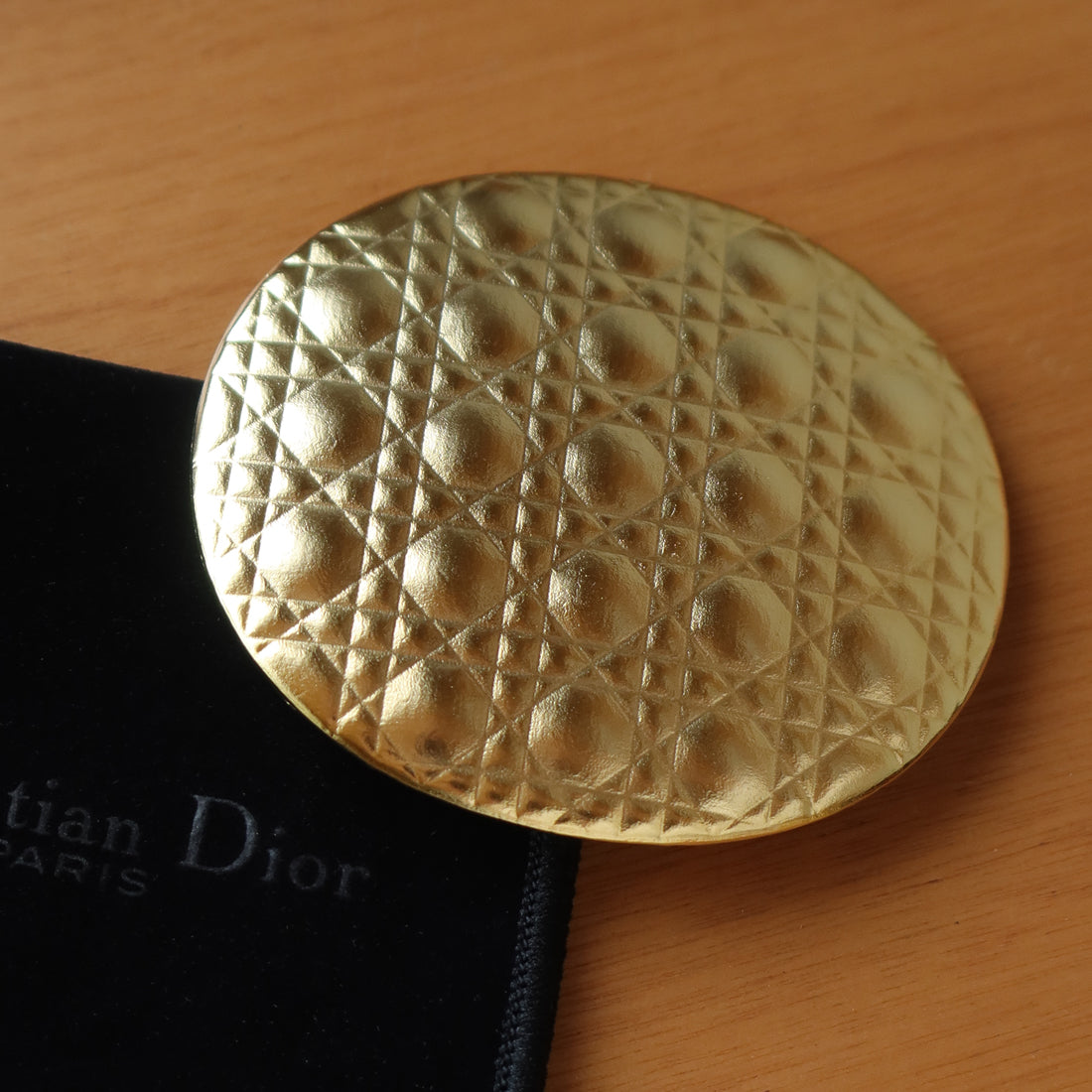 Rare Christian Dior Vintage Metallic Gold Cannage Motif Beauty Mirror