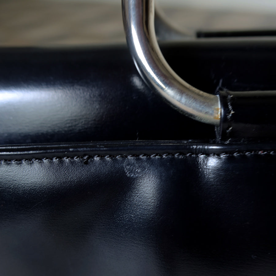 Gucci Vintage Black Patent Leather Ring Handles Travel Work Bag