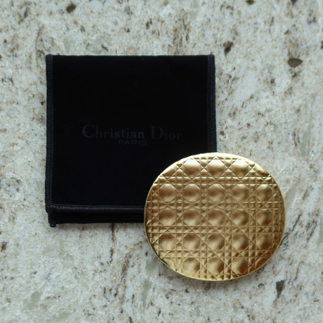 Rare Christian Dior Vintage Metallic Gold Cannage Motif Beauty Mirror