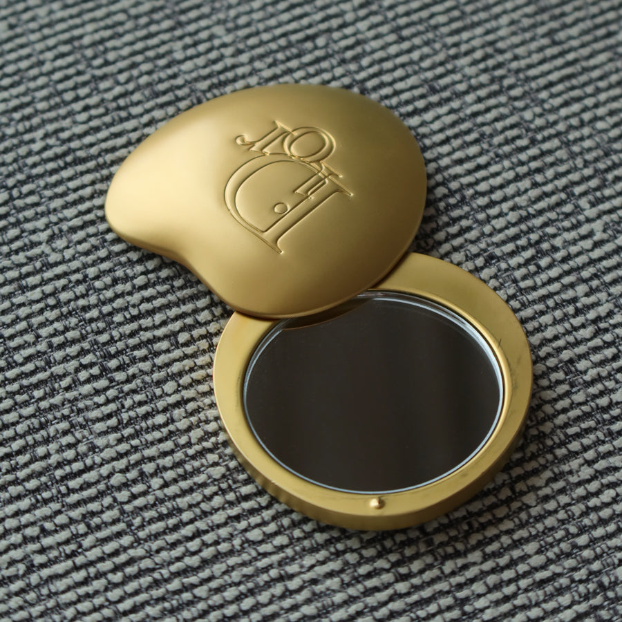 Rare Christian Dior Vintage Metallic Gold Heart Shape Sliding Pocket Mirror