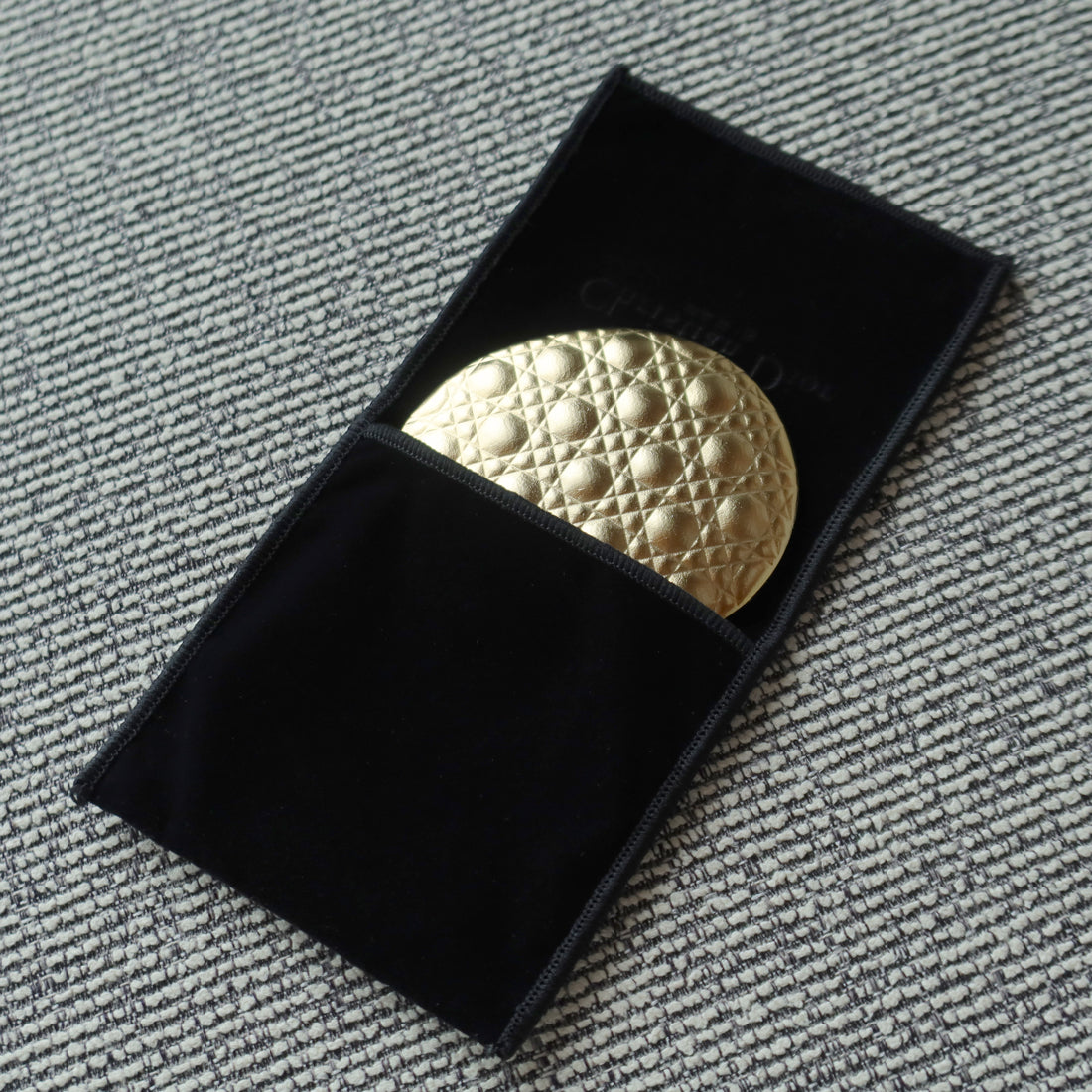 Rare Christian Dior Vintage Metallic Gold Cannage Motif Beauty Mirror