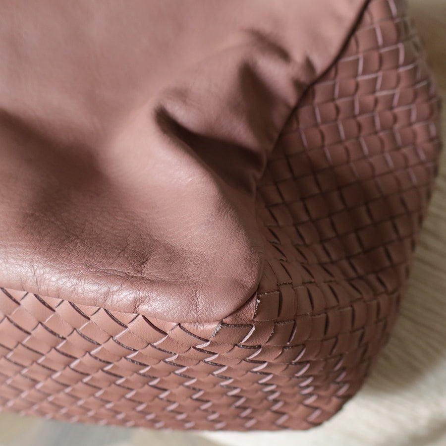 Bottega Veneta Dusty Pink Leather Intrecciato Weave Knot Large Hobo Shoulder Bag