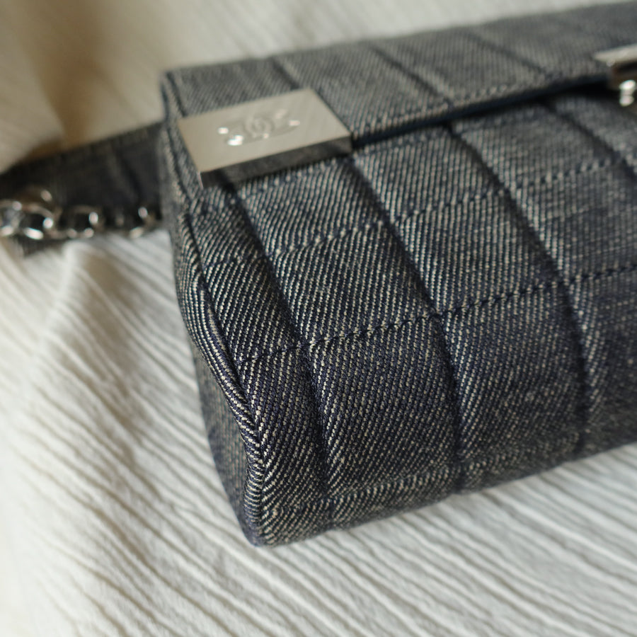 Chanel Vintage Denim Chocolate Bar Quilted Coco mark Shoulder Flap Bag