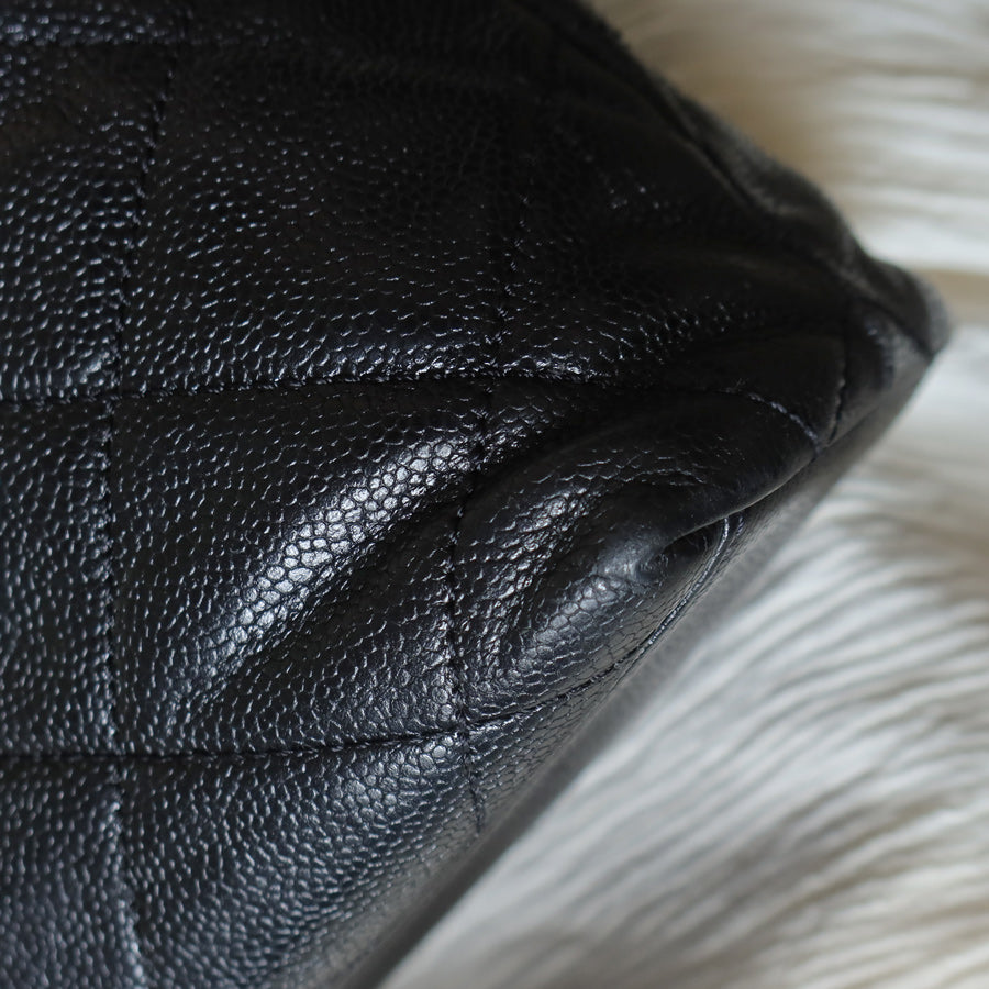Chanel Vintage Quilted Black Caviar Leather CC mark Top Handle Weekend Bag