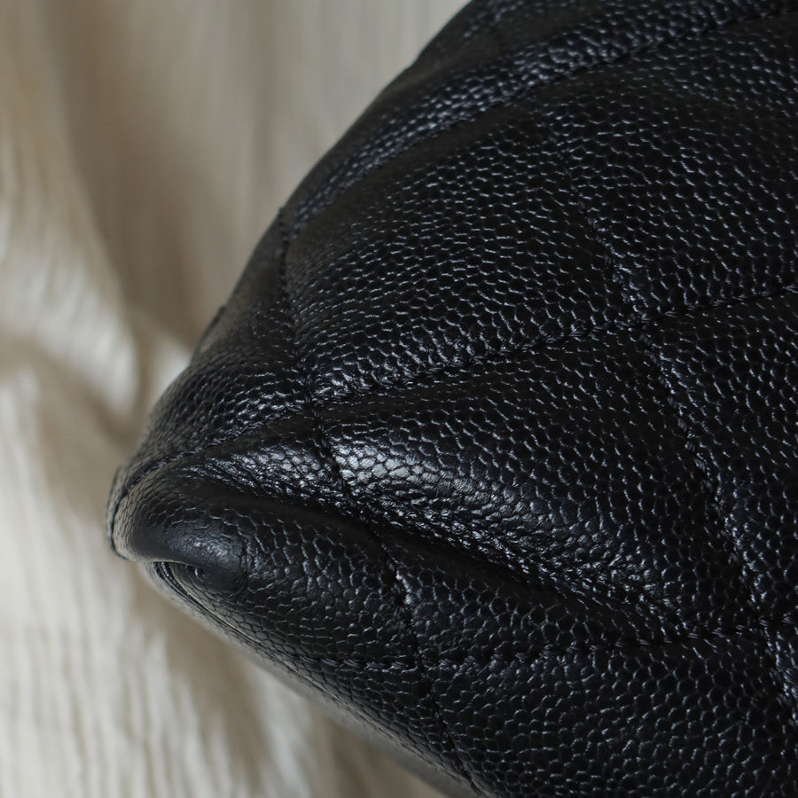 Chanel Vintage Quilted Black Caviar Leather CC mark Top Handle Weekend Bag