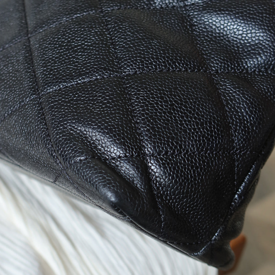 Chanel Vintage Quilted Black Caviar Leather CC mark Top Handle Weekend Bag