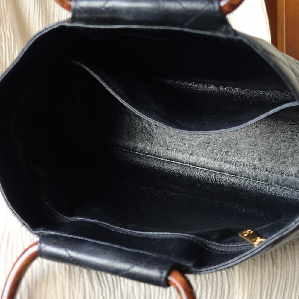 Chanel Vintage Quilted Black Caviar Leather CC mark Top Handle Weekend Bag