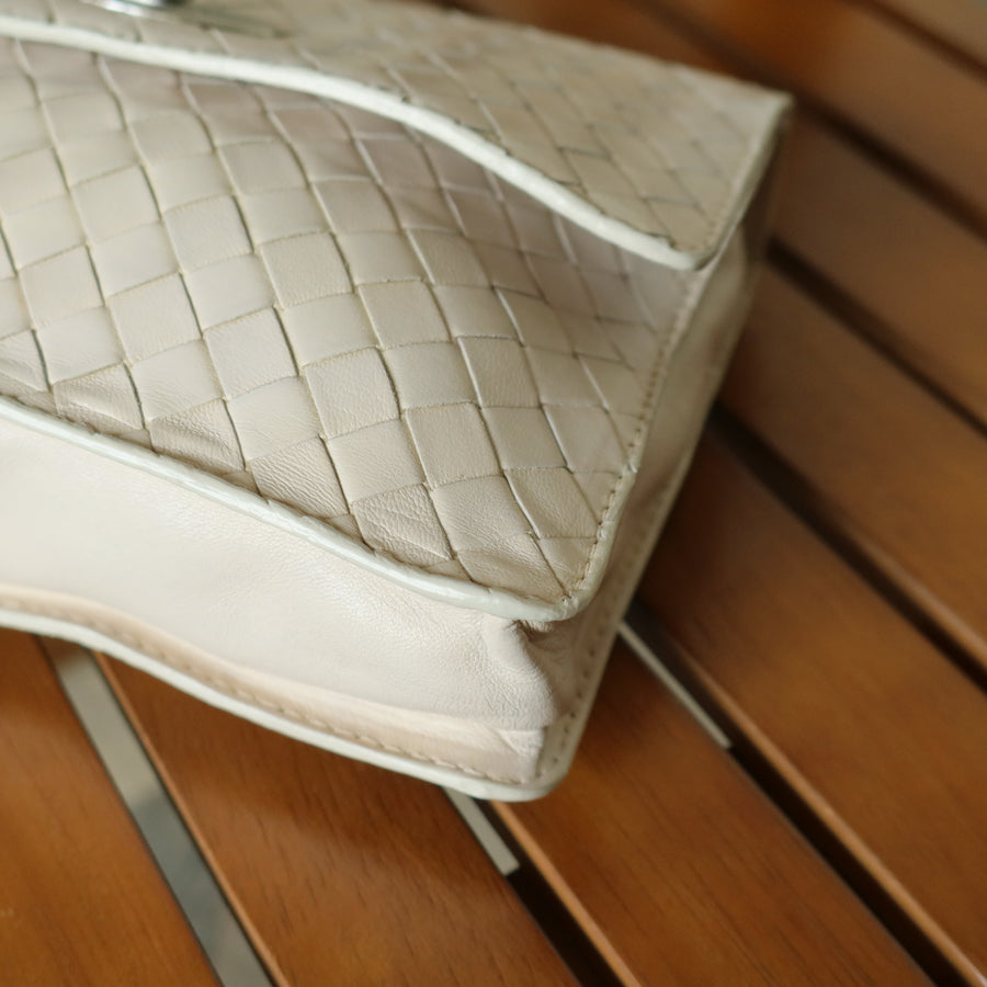 Bottega Veneta Vintage Ivory White Intrecciato Turn lock 2way Mini Shoulder Bag