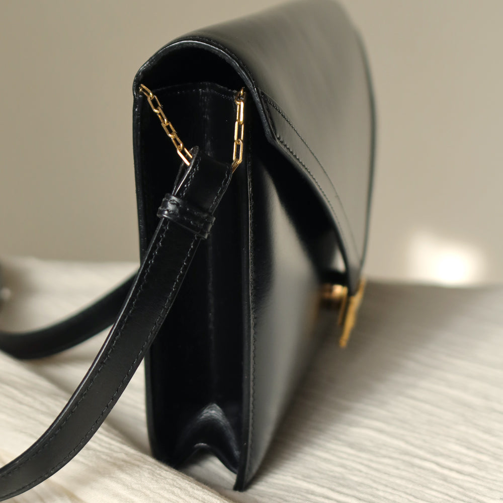 Vintage Hermès Lydie Black Box Calf Leather 2-way Clutch Bag