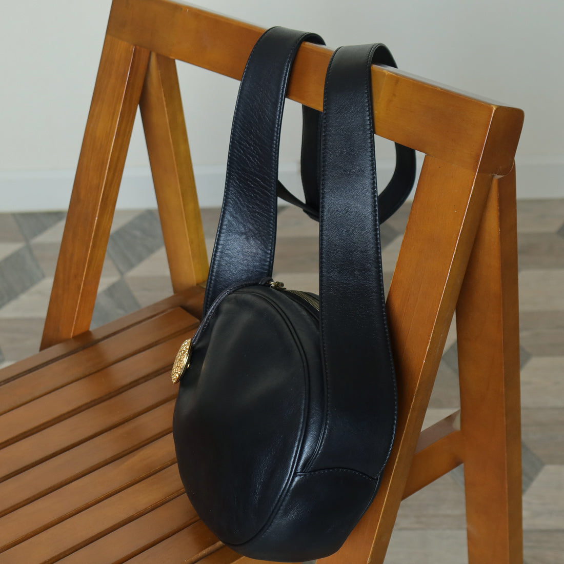Christian Dior Vintage Black Leather Gold CD Cannage Charm Crossbody Bag