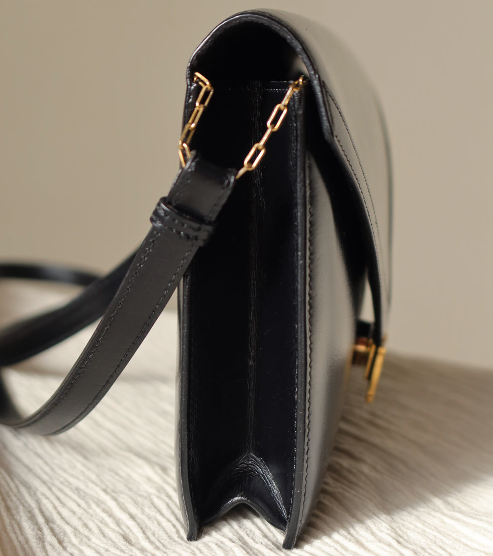 Vintage Hermès Lydie Black Box Calf Leather 2-way Clutch Bag