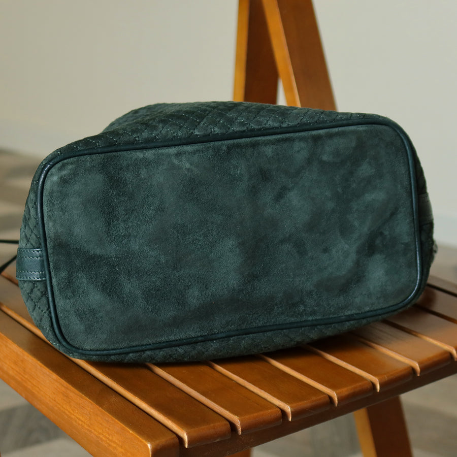 Bottega Veneta Vintage Dark Green Intrecciato Weave Braided Strap Bucket Bag