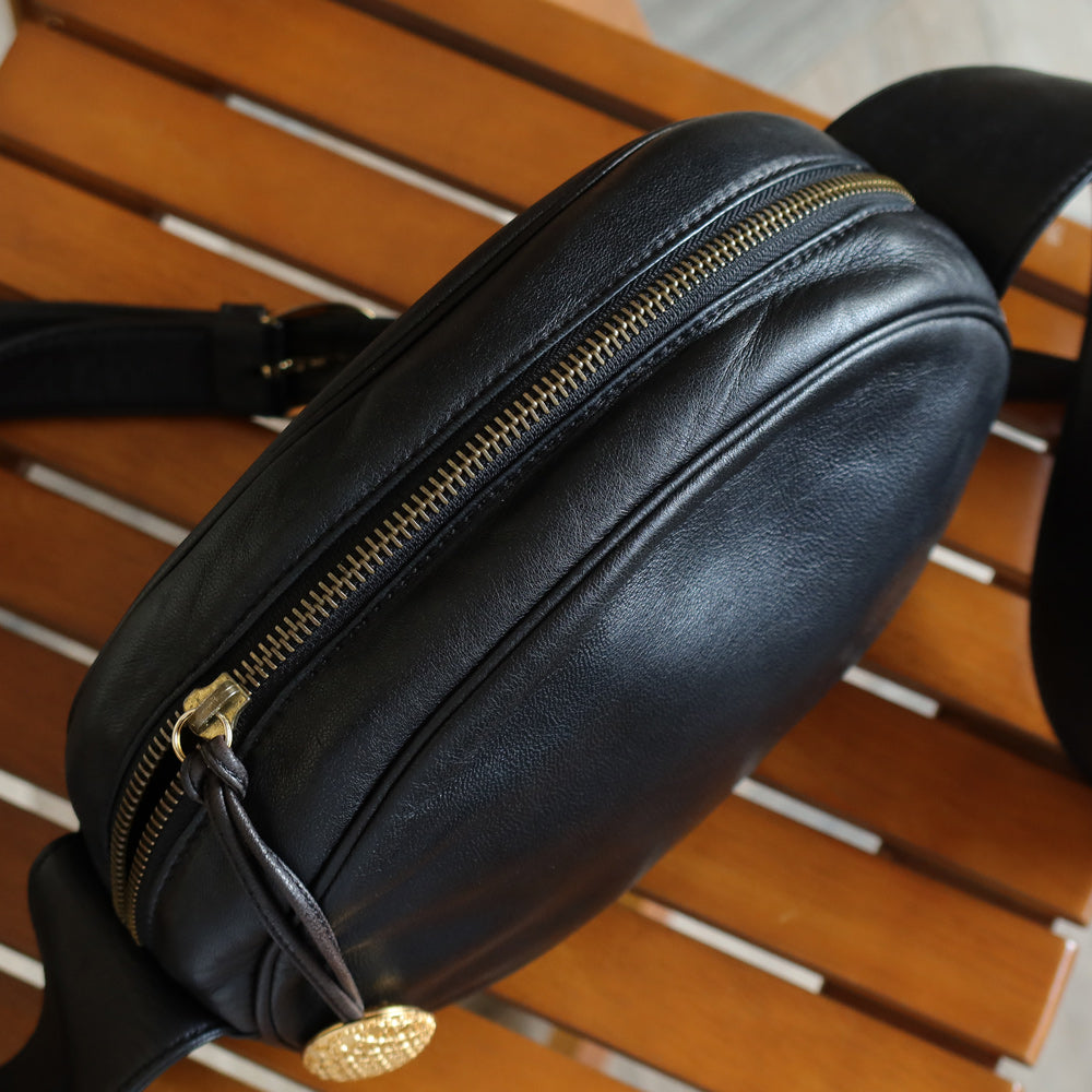 Christian Dior Vintage Black Leather Gold CD Cannage Charm Crossbody Bag