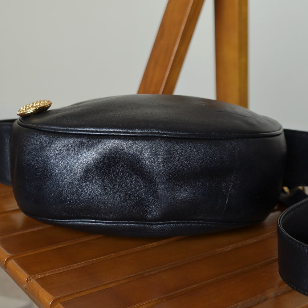 Christian Dior Vintage Black Leather Gold CD Cannage Charm Crossbody Bag