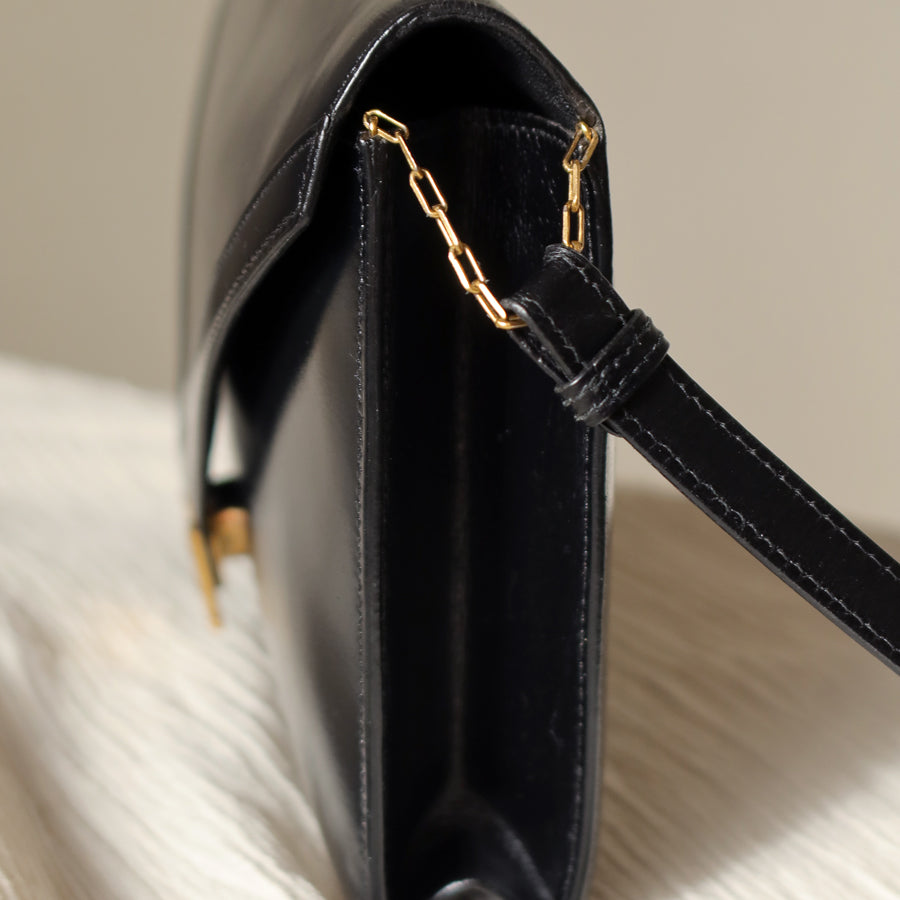Vintage Hermès Lydie Black Box Calf Leather 2-way Clutch Bag