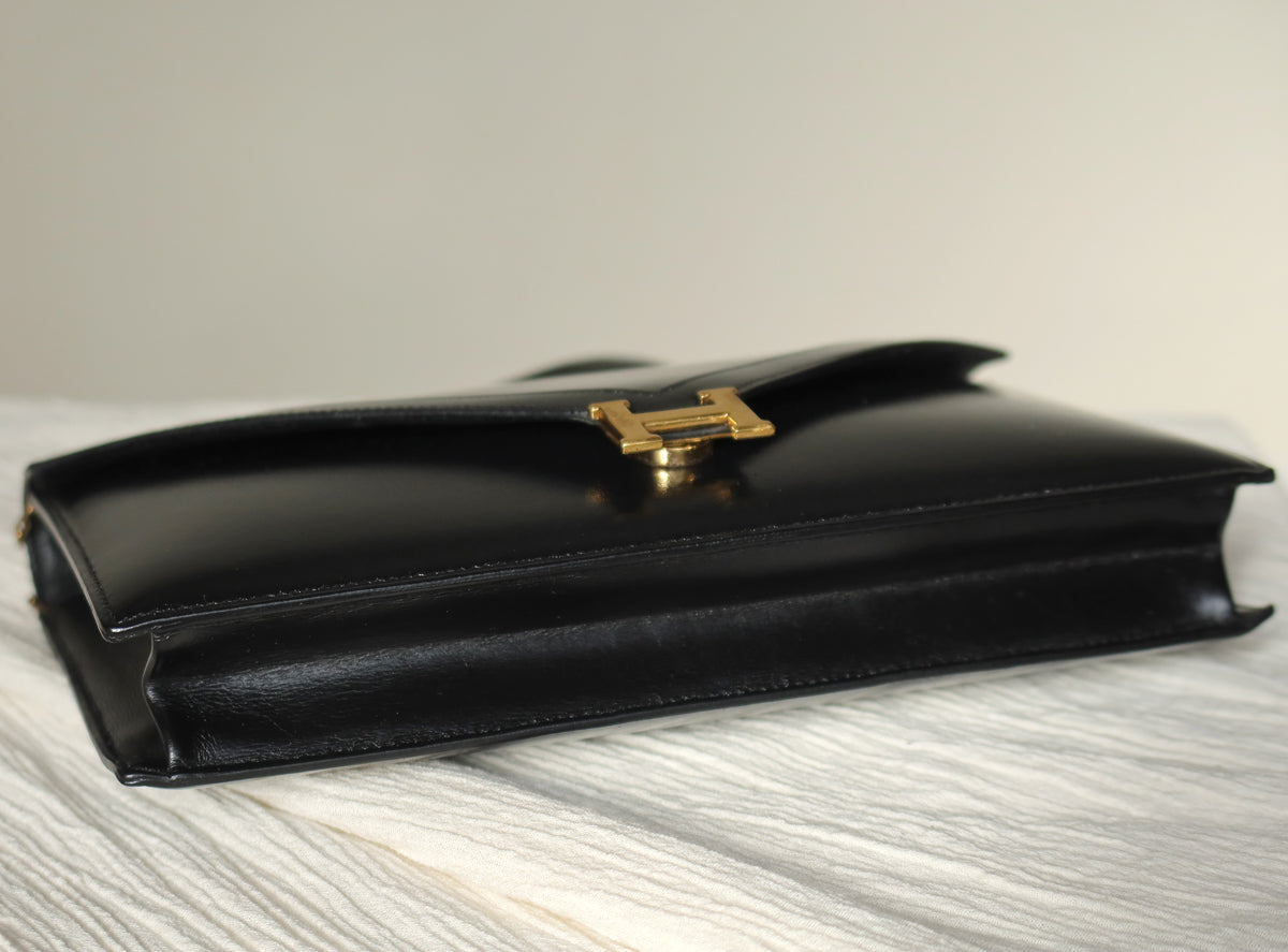Vintage Hermès Lydie Black Box Calf Leather 2-way Clutch Bag