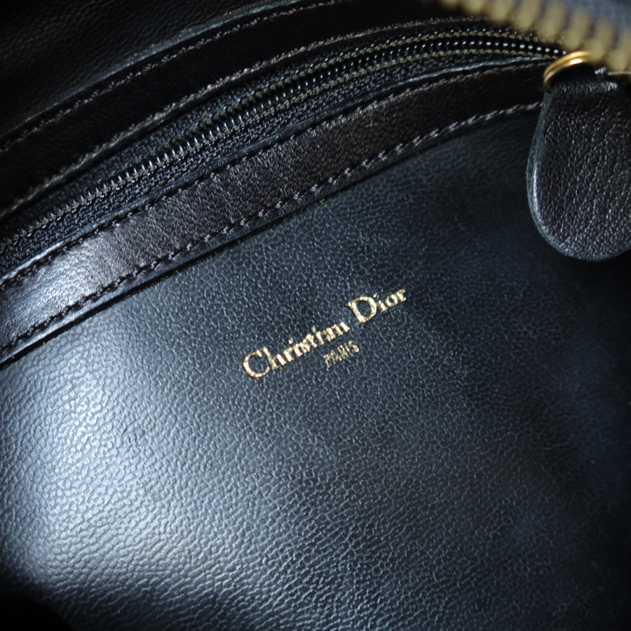 Christian Dior Vintage Black Leather Gold CD Cannage Charm Crossbody Bag