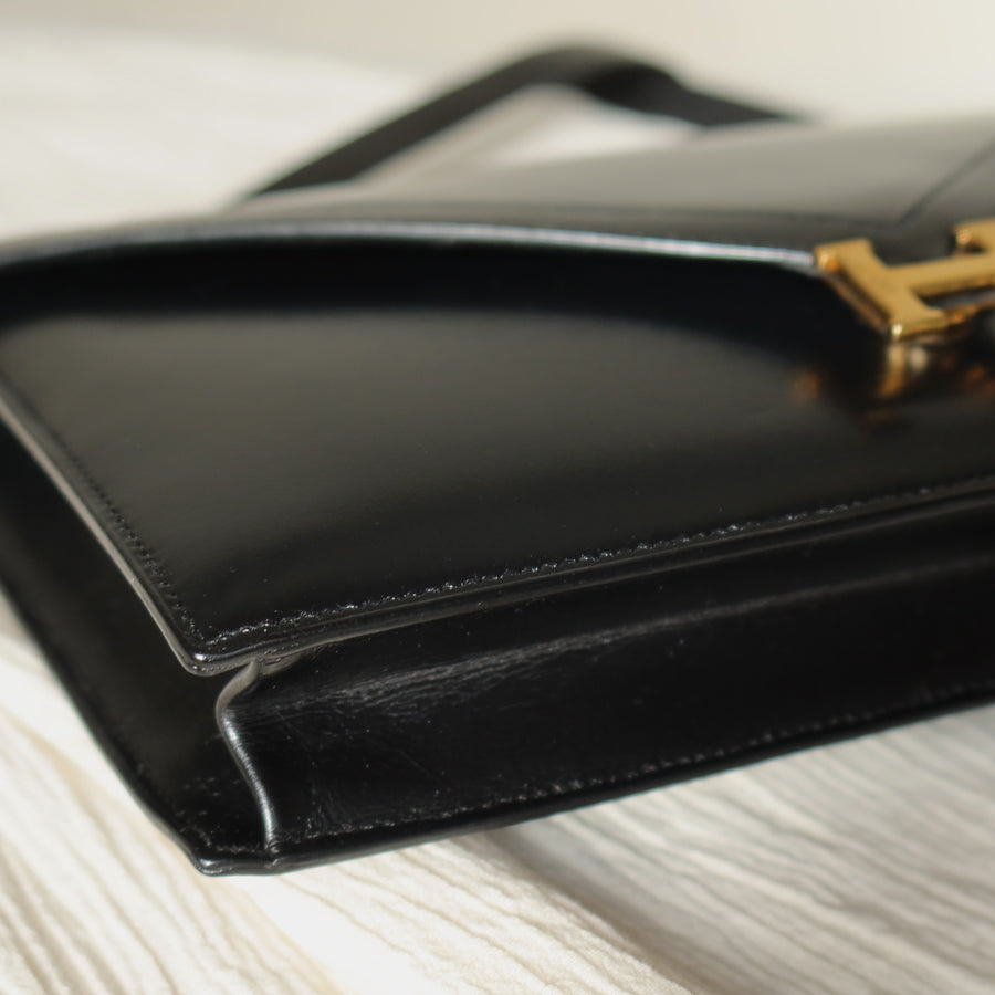 Vintage Hermès Lydie Black Box Calf Leather 2-way Clutch Bag