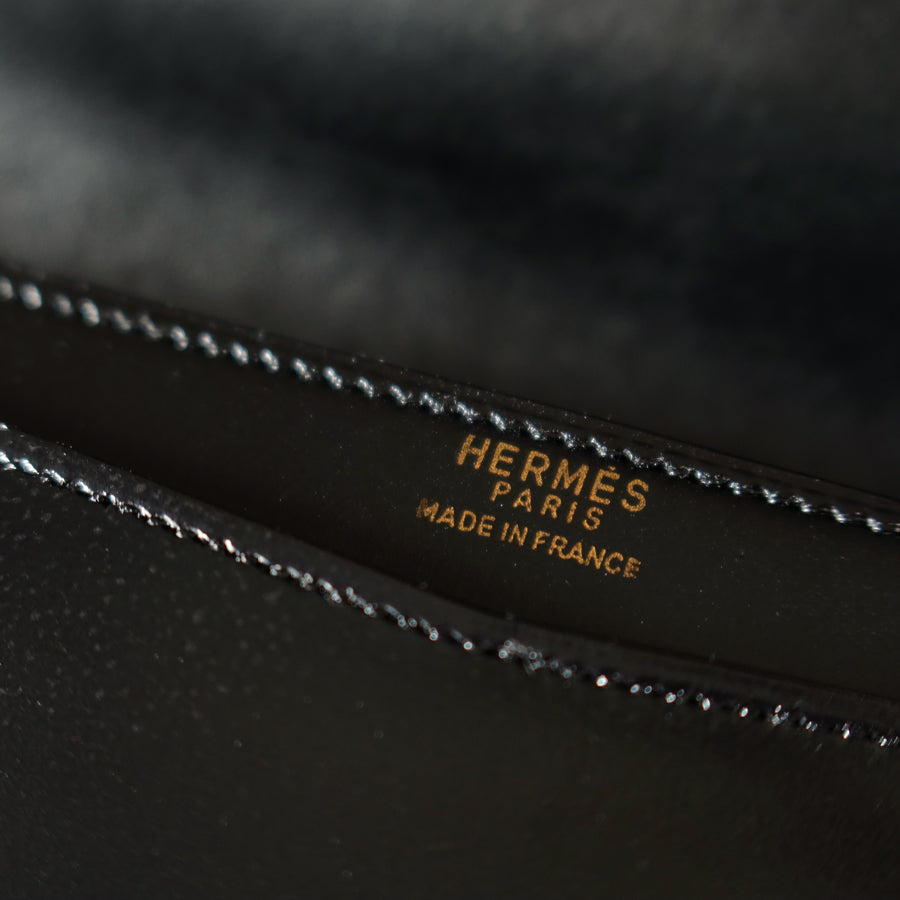 Vintage Hermès Black Box Calf Leather Lydie 2-way Clutch Bag