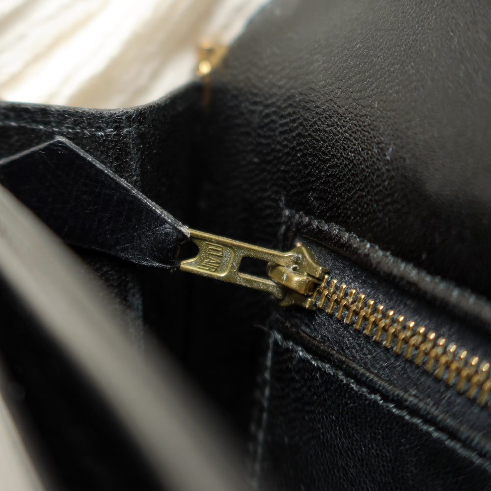 Vintage Hermès Lydie Black Box Calf Leather 2-way Clutch Bag
