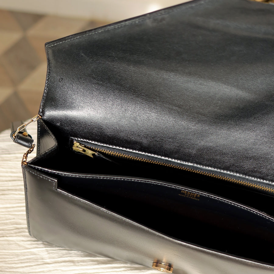Vintage Hermès Lydie Black Box Calf Leather 2-way Clutch Bag