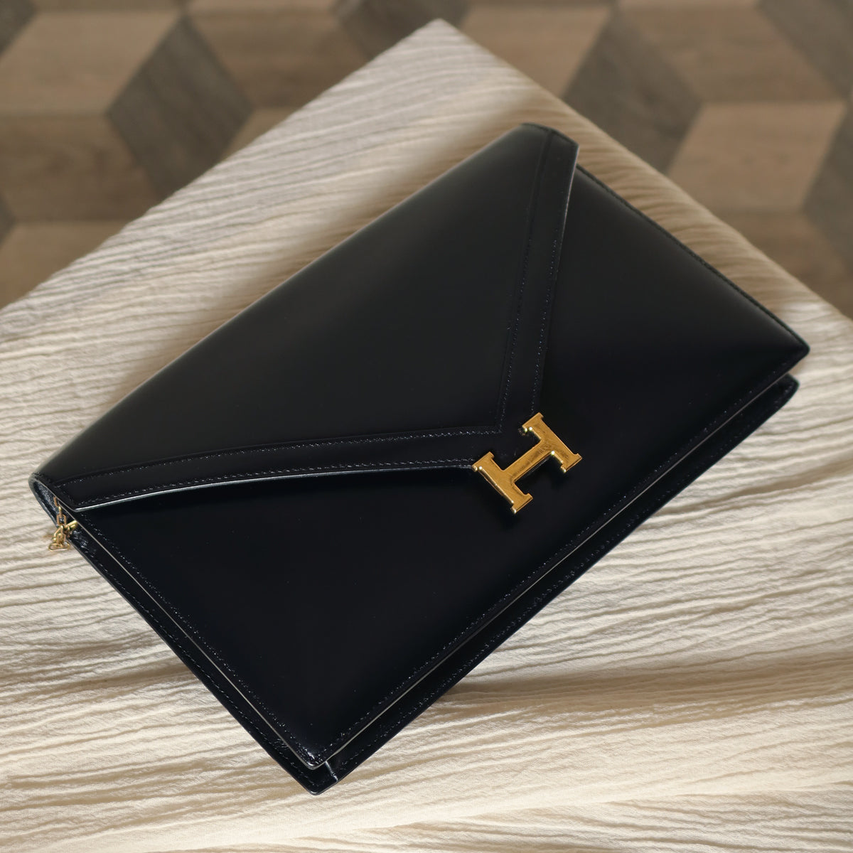 Vintage Hermès Lydie Black Box Calf Leather 2-way Clutch Bag