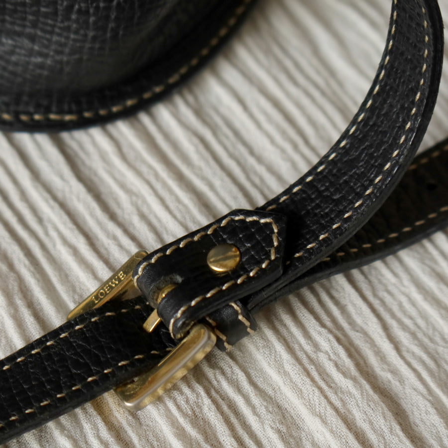 Loewe Vintage Black Leather Barcelona Crossbody Flap Bag