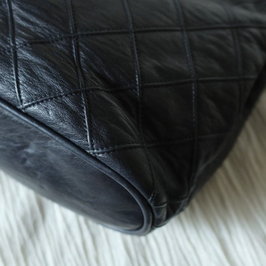 Chanel Vintage Black Calfskin Matelasse Quilted CC Charm Crossbody Shoulder Bag S