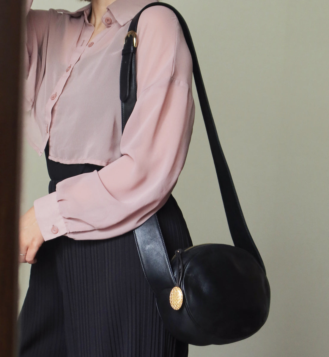 Christian Dior Vintage Black Leather Gold CD Cannage Charm Crossbody Bag