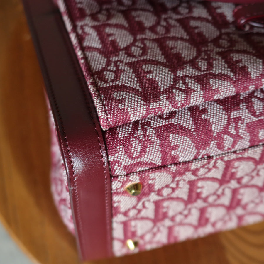 Christian Dior Vintage Burgundy Canvas Leather Oblique Trotter Monogram Handbag