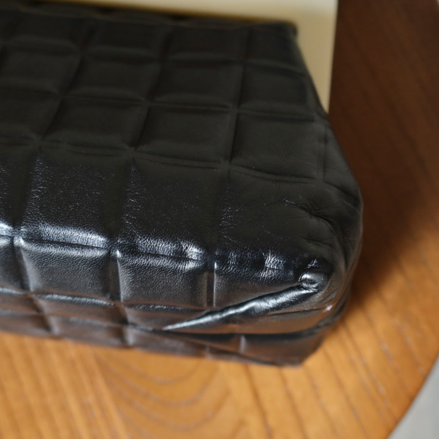 Chanel Vintage Black Quilted Chocolate Bar Leather CC Mark Clasp Lock Bag