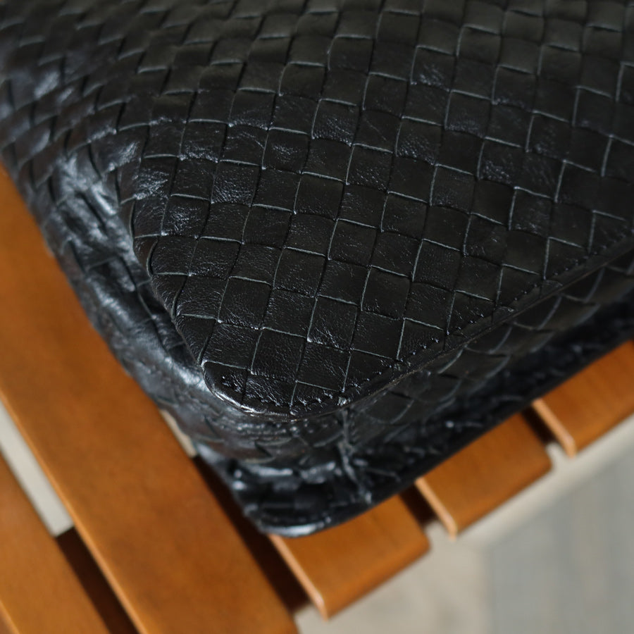 Bottega Veneta Vintage Black Leather Intrecciato Sardine Pochette Shoulder Bag