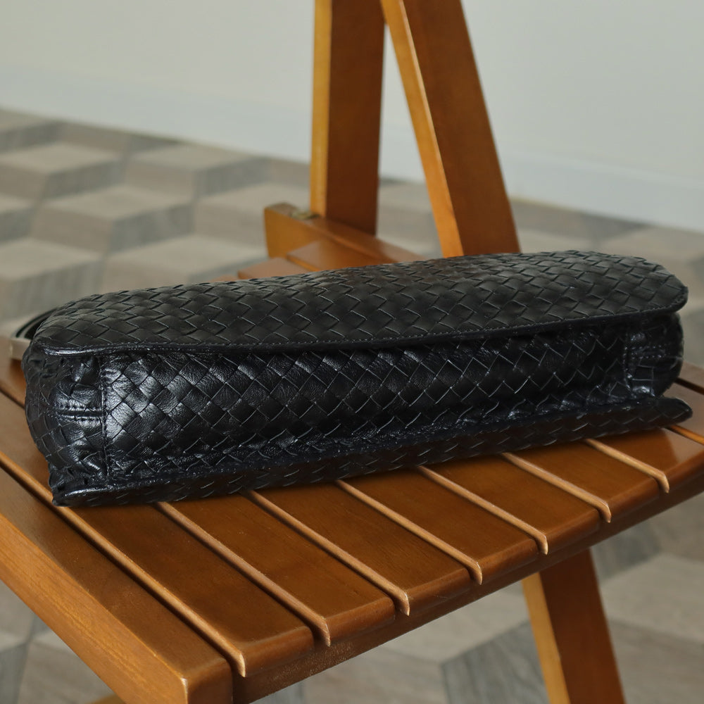 Bottega Veneta Vintage Black Leather Intrecciato Sardine Pochette Shoulder Bag