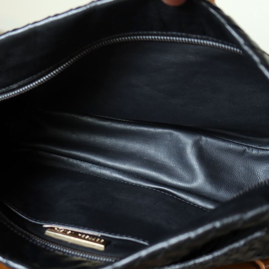 Bottega Veneta Vintage Black Leather Intrecciato Sardine Pochette Shoulder Bag