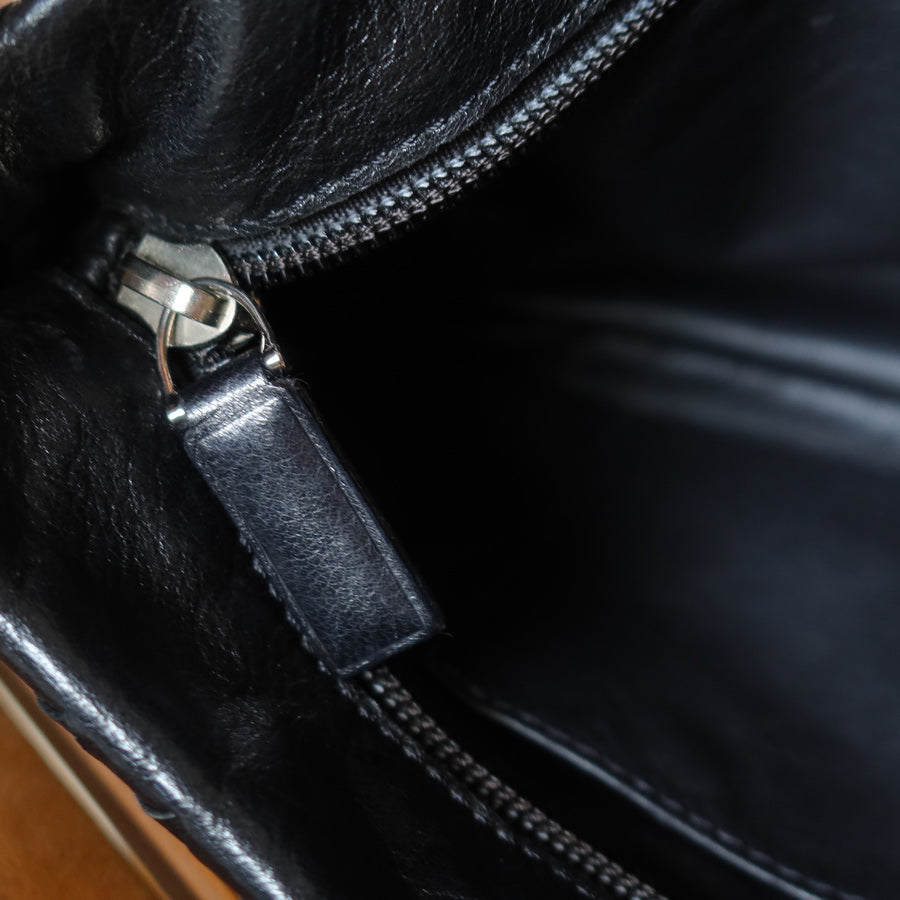 Bottega Veneta Vintage Black Leather Intrecciato Sardine Pochette Shoulder Bag