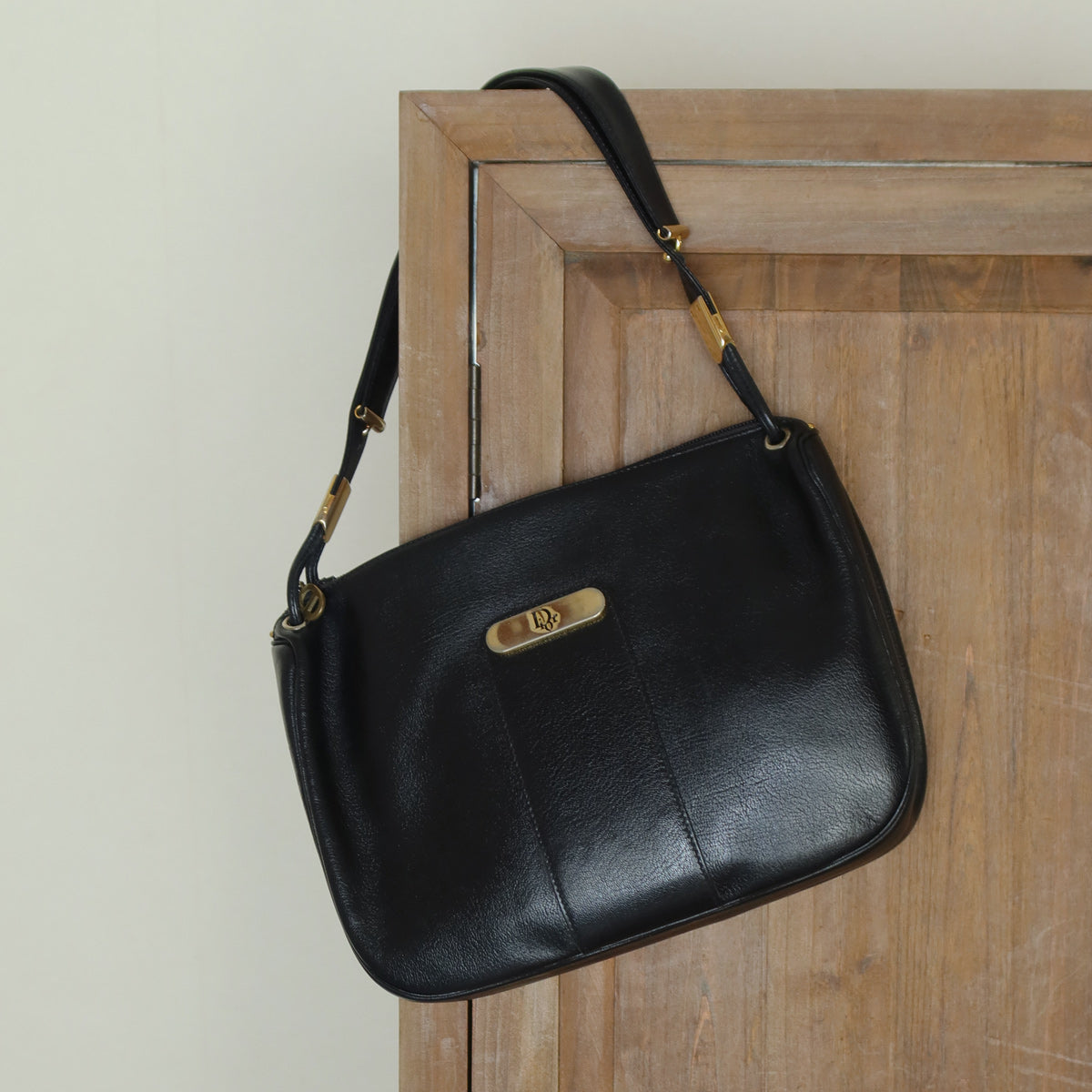 Christian Dior Vintage Black Leather Half Moon 2way Shoulder Bag