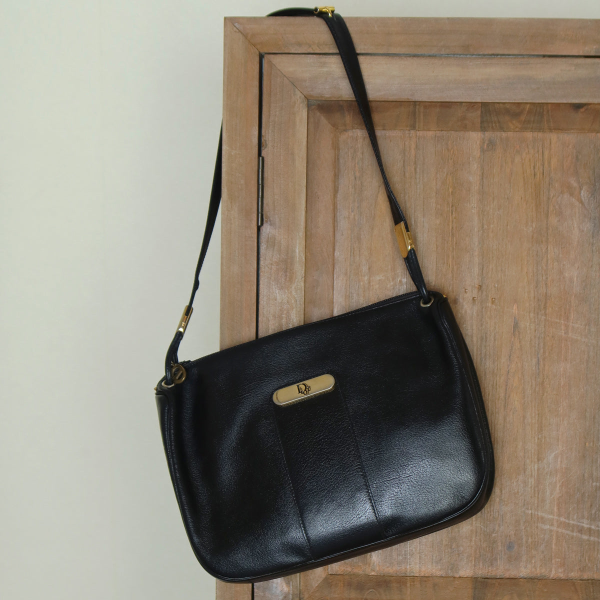 Christian Dior Vintage Black Leather Half Moon 2way Shoulder Bag