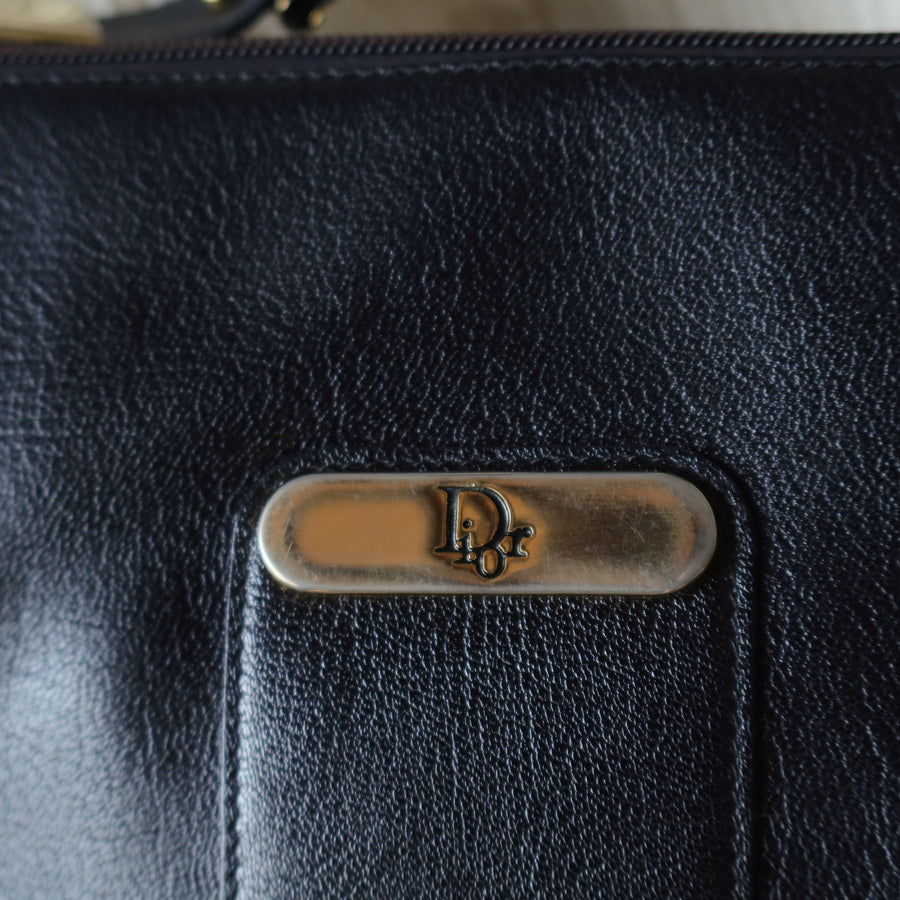 Christian Dior Vintage Black Leather Half Moon 2way Shoulder Bag