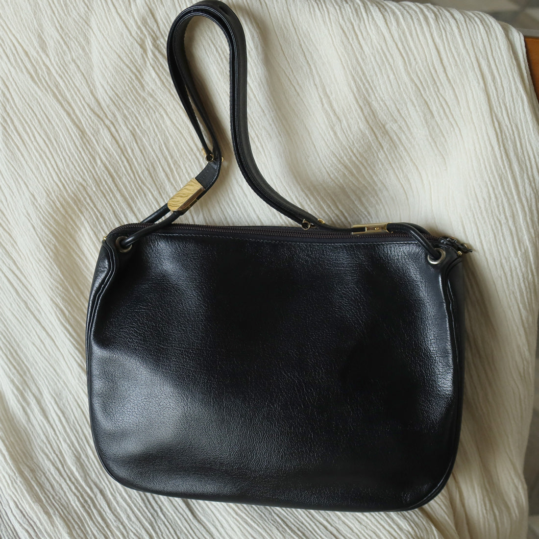 Christian Dior Vintage Black Leather Half Moon 2way Shoulder Bag