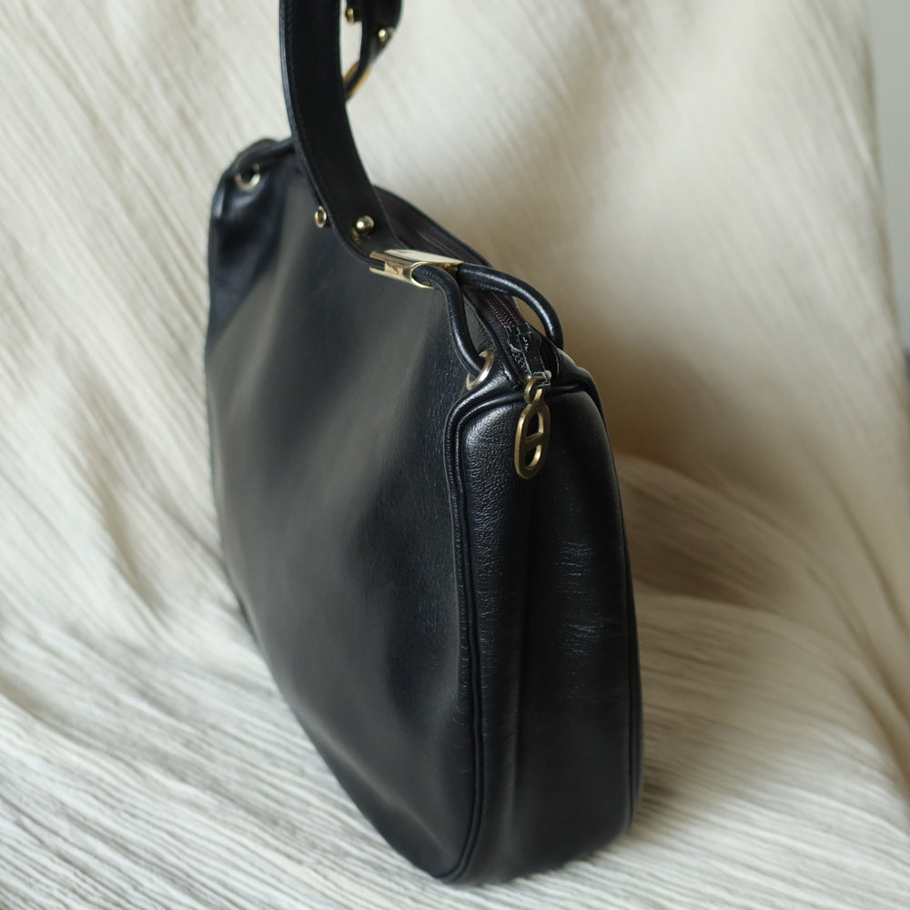 Christian Dior Vintage Black Leather Half Moon 2way Shoulder Bag