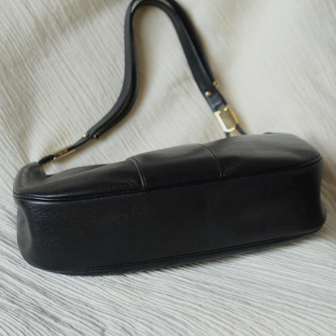 Christian Dior Vintage Black Leather Half Moon 2way Shoulder Bag