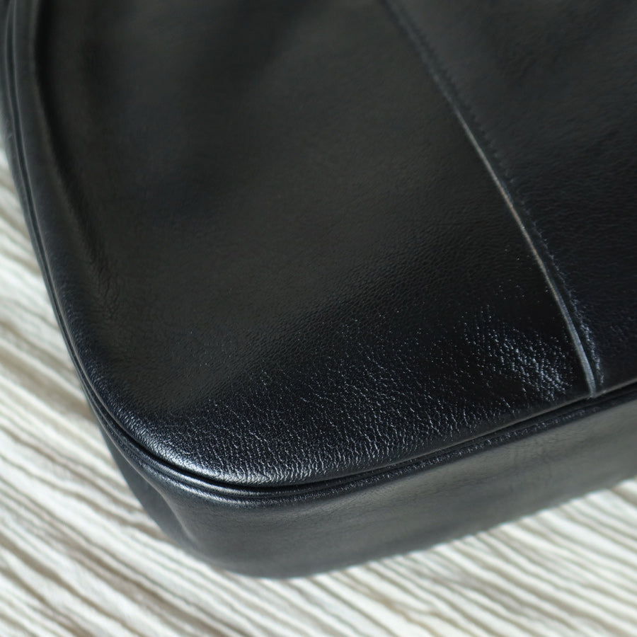 Christian Dior Vintage Black Leather Half Moon 2way Shoulder Bag