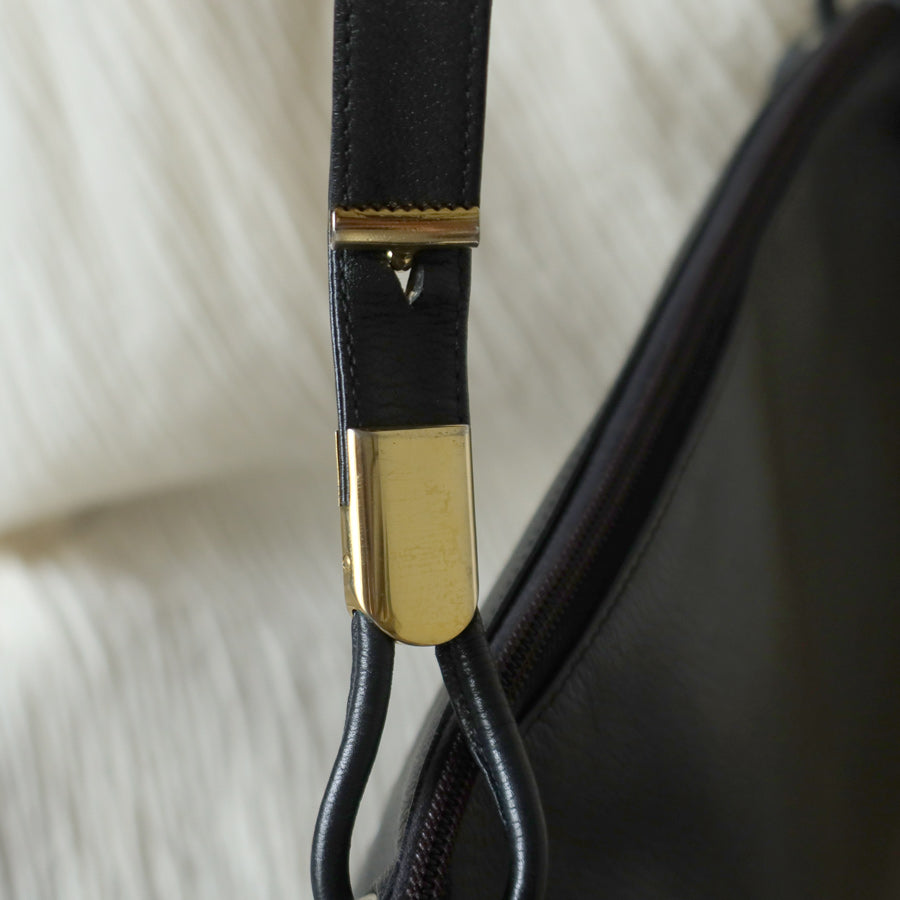 Christian Dior Vintage Black Leather Half Moon 2way Shoulder Bag