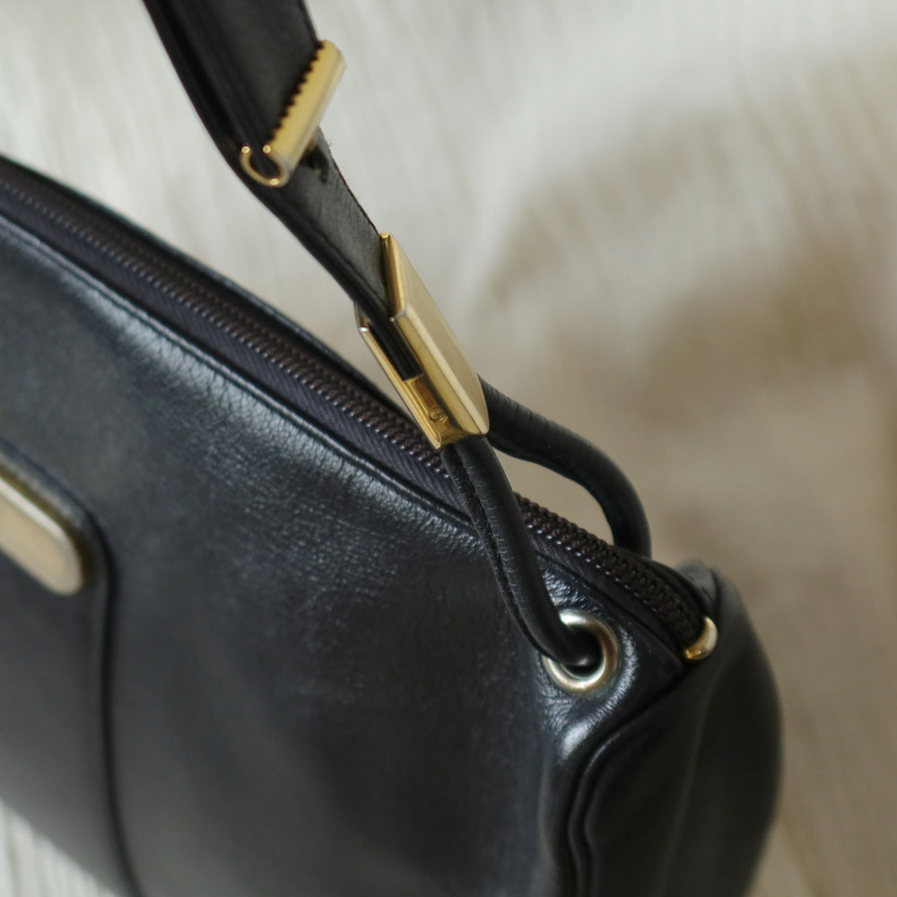 Christian Dior Vintage Black Leather Half Moon 2way Shoulder Bag