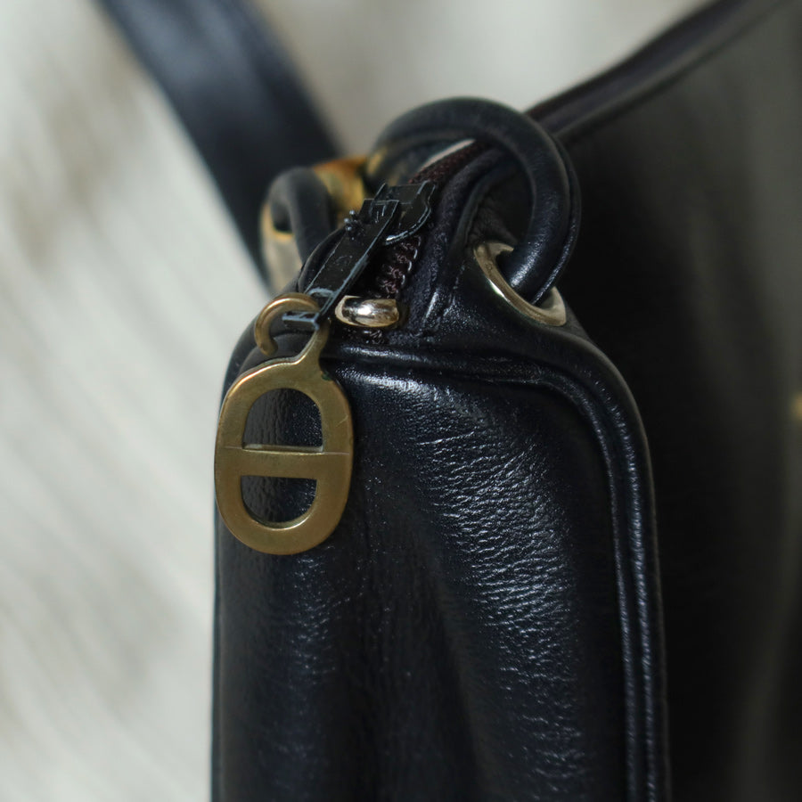 Christian Dior Vintage Black Leather Half Moon 2way Shoulder Bag