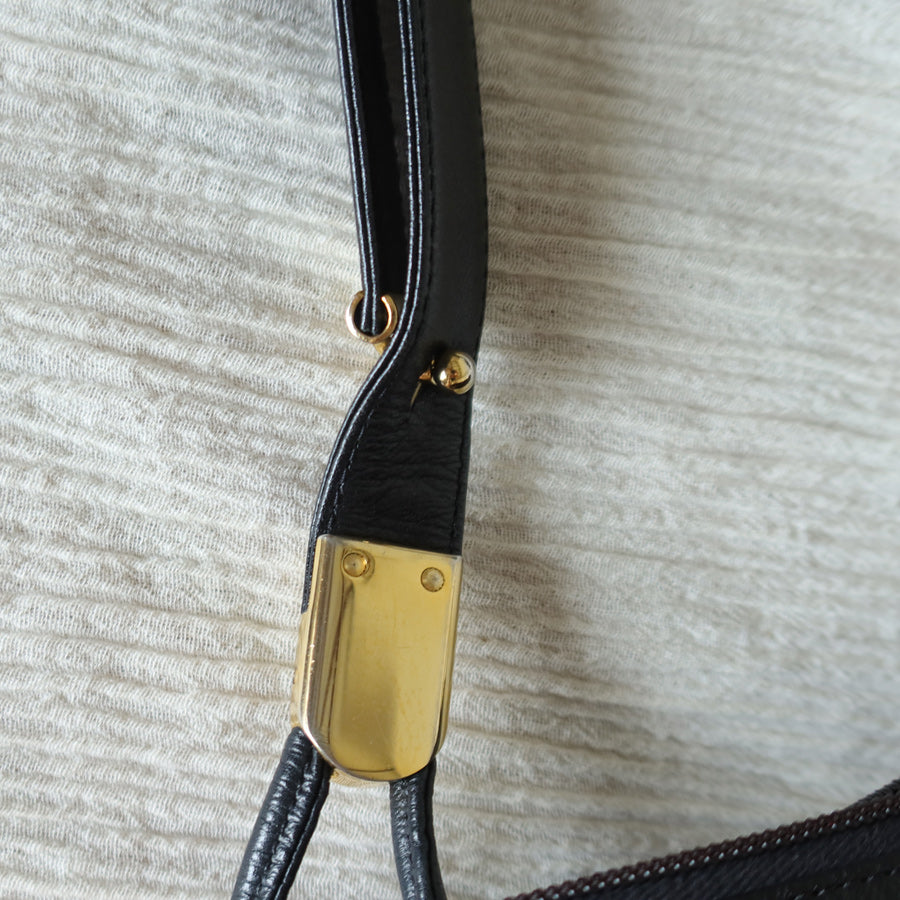 Christian Dior Vintage Black Leather Half Moon 2way Shoulder Bag
