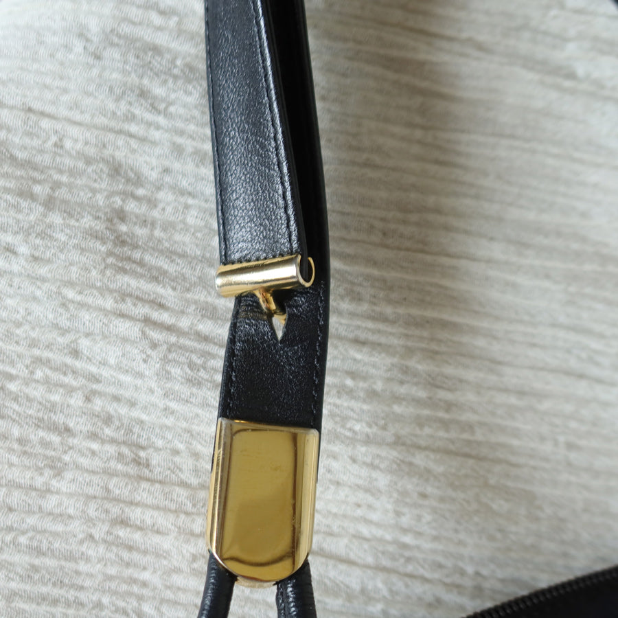 Christian Dior Vintage Black Leather Half Moon 2way Shoulder Bag